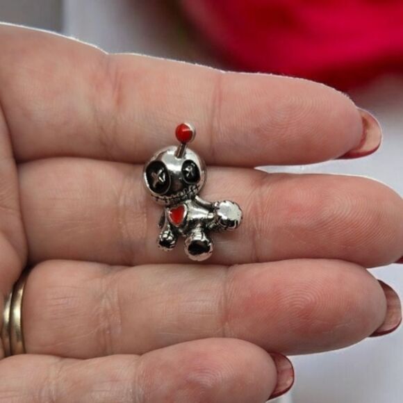Voodoo Doll Earrings Silver Stud Pierced Ears Creepy Gothic Horror Goth Curse - Picture 3 of 5